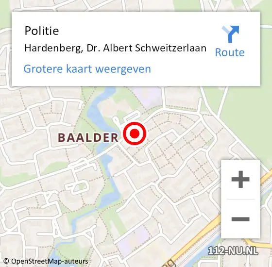 Locatie op kaart van de 112 melding: Politie Hardenberg, Dr. Albert Schweitzerlaan op 1 oktober 2021 23:52