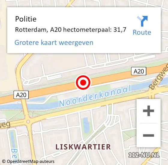 Locatie op kaart van de 112 melding: Politie Rotterdam, A20 hectometerpaal: 31,7 op 2 oktober 2021 01:01