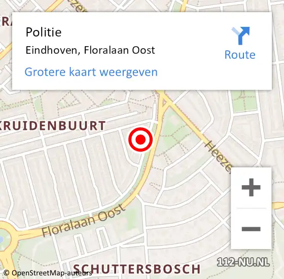 Locatie op kaart van de 112 melding: Politie Eindhoven, Floralaan Oost op 2 oktober 2021 01:43