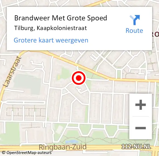 Locatie op kaart van de 112 melding: Brandweer Met Grote Spoed Naar Tilburg, Kaapkoloniestraat op 2 oktober 2021 02:23