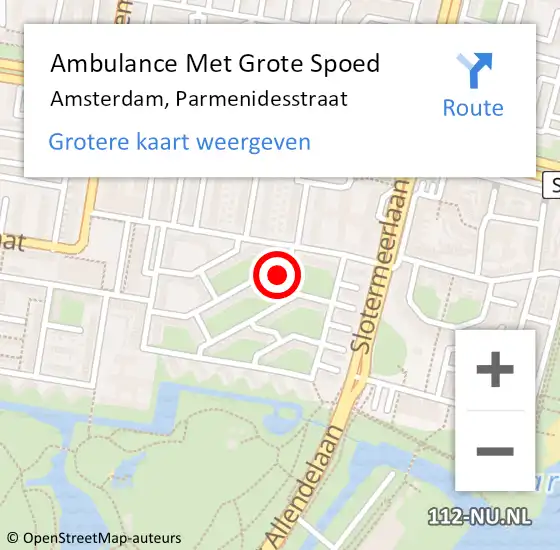 Locatie op kaart van de 112 melding: Ambulance Met Grote Spoed Naar Amsterdam, Parmenidesstraat op 2 oktober 2021 03:46