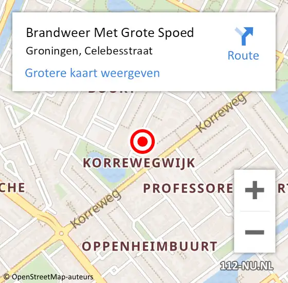 Locatie op kaart van de 112 melding: Brandweer Met Grote Spoed Naar Groningen, Celebesstraat op 2 oktober 2021 03:58