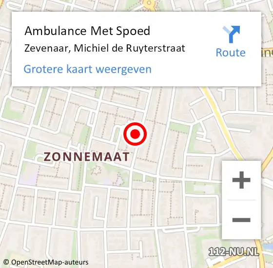 Locatie op kaart van de 112 melding: Ambulance Met Spoed Naar Zevenaar, Michiel de Ruyterstraat op 2 oktober 2021 04:30
