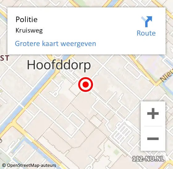 Locatie op kaart van de 112 melding: Politie Kruisweg, N218 op 24 juni 2014 17:31