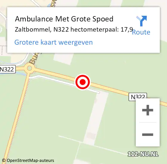 Locatie op kaart van de 112 melding: Ambulance Met Grote Spoed Naar Zaltbommel, N322 hectometerpaal: 17,9 op 2 oktober 2021 05:01