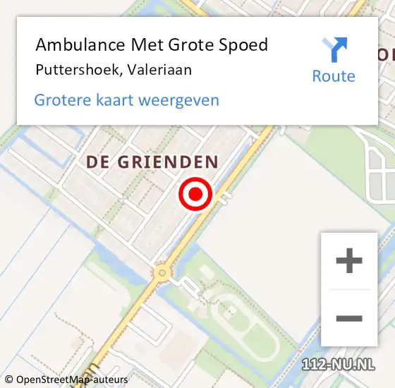 Locatie op kaart van de 112 melding: Ambulance Met Grote Spoed Naar Puttershoek, Valeriaan op 2 oktober 2021 05:01