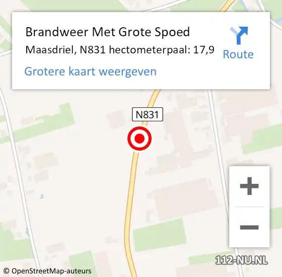 Locatie op kaart van de 112 melding: Brandweer Met Grote Spoed Naar Maasdriel, N831 hectometerpaal: 17,9 op 2 oktober 2021 05:04