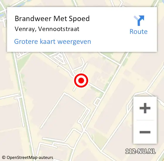 Locatie op kaart van de 112 melding: Brandweer Met Spoed Naar Venray, Vennootstraat op 2 oktober 2021 05:08