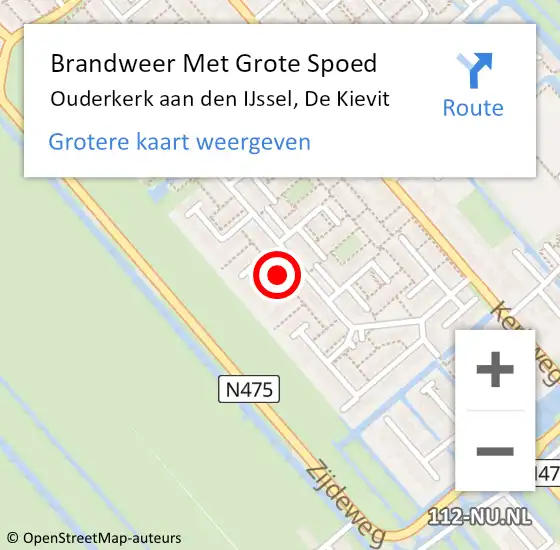 Locatie op kaart van de 112 melding: Brandweer Met Grote Spoed Naar Ouderkerk aan den IJssel, De Kievit op 6 oktober 2013 06:12