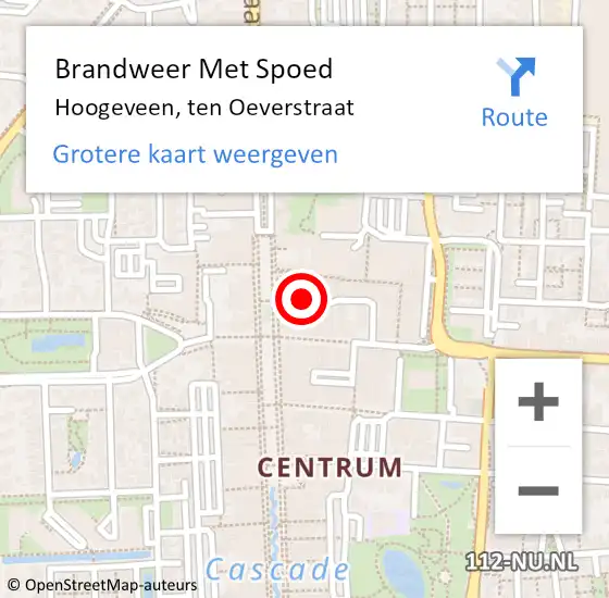 Locatie op kaart van de 112 melding: Brandweer Met Spoed Naar Hoogeveen, ten Oeverstraat op 2 oktober 2021 05:57