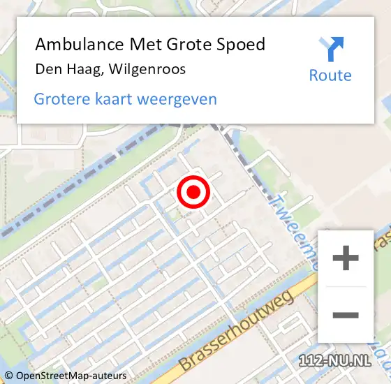 Locatie op kaart van de 112 melding: Ambulance Met Grote Spoed Naar Den Haag, Wilgenroos op 2 oktober 2021 06:39