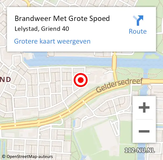 Locatie op kaart van de 112 melding: Brandweer Met Grote Spoed Naar Lelystad, Griend 40 op 2 oktober 2021 07:40