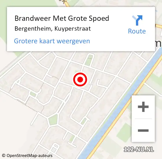 Locatie op kaart van de 112 melding: Brandweer Met Grote Spoed Naar Bergentheim, Kuyperstraat op 2 oktober 2021 08:28