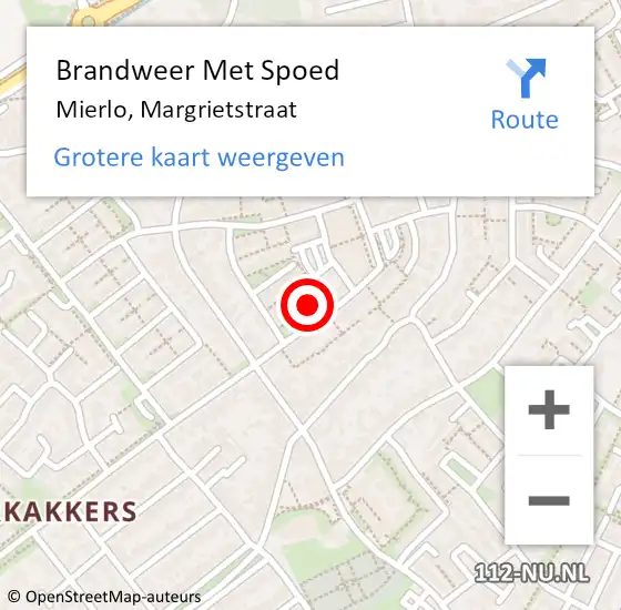 Locatie op kaart van de 112 melding: Brandweer Met Spoed Naar Mierlo, Margrietstraat op 2 oktober 2021 08:46