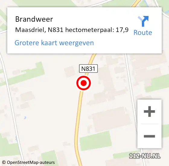 Locatie op kaart van de 112 melding: Brandweer Maasdriel, N831 hectometerpaal: 17,9 op 2 oktober 2021 08:48