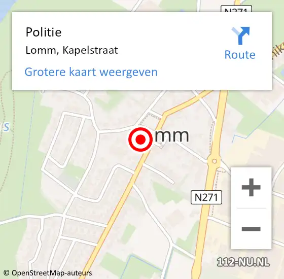 Locatie op kaart van de 112 melding: Politie Lomm, Kapelstraat op 2 oktober 2021 08:51