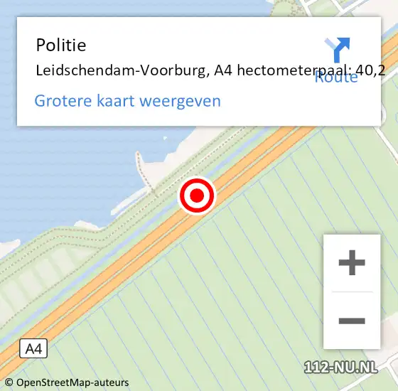 Locatie op kaart van de 112 melding: Politie Leidschendam-Voorburg, A4 hectometerpaal: 40,2 op 2 oktober 2021 09:14