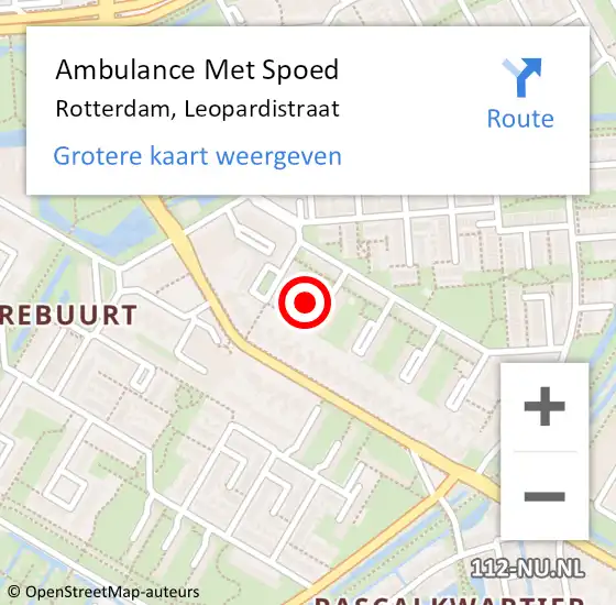 Locatie op kaart van de 112 melding: Ambulance Met Spoed Naar Rotterdam, Leopardistraat op 2 oktober 2021 09:53