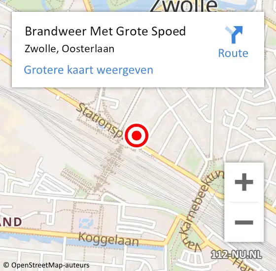 Locatie op kaart van de 112 melding: Brandweer Met Grote Spoed Naar Zwolle, Oosterlaan op 2 oktober 2021 10:27