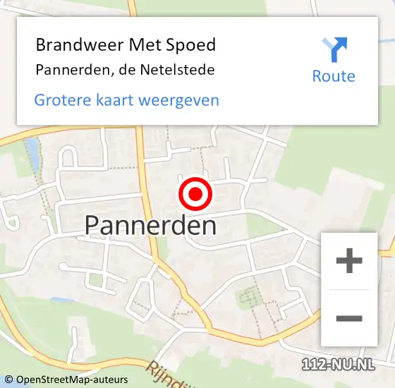 Locatie op kaart van de 112 melding: Brandweer Met Spoed Naar Pannerden, de Netelstede op 2 oktober 2021 10:40