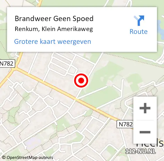 Locatie op kaart van de 112 melding: Brandweer Geen Spoed Naar Renkum, Klein Amerikaweg op 2 oktober 2021 10:43