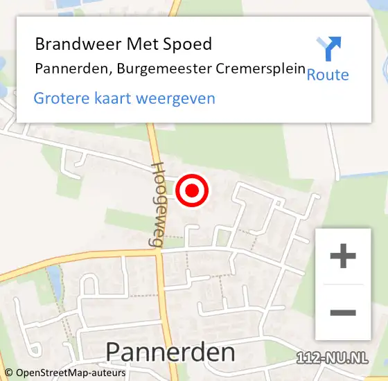 Locatie op kaart van de 112 melding: Brandweer Met Spoed Naar Pannerden, Burgemeester Cremersplein op 2 oktober 2021 11:01