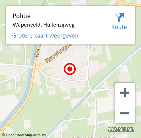 Locatie op kaart van de 112 melding: Politie Wapenveld, Hullenzijweg op 2 oktober 2021 11:04