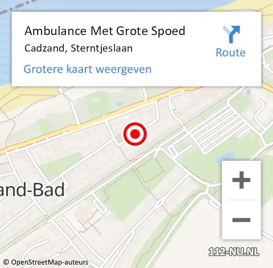 Locatie op kaart van de 112 melding: Ambulance Met Grote Spoed Naar Cadzand, Sterntjeslaan op 24 juni 2014 18:00