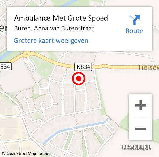 Locatie op kaart van de 112 melding: Ambulance Met Grote Spoed Naar Buren, Anna van Burenstraat op 2 oktober 2021 11:25