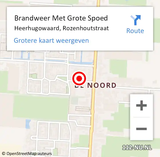 Locatie op kaart van de 112 melding: Brandweer Met Grote Spoed Naar Heerhugowaard, Rozenhoutstraat op 2 oktober 2021 12:01