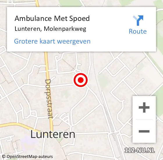 Locatie op kaart van de 112 melding: Ambulance Met Spoed Naar Lunteren, Molenparkweg op 2 oktober 2021 12:10