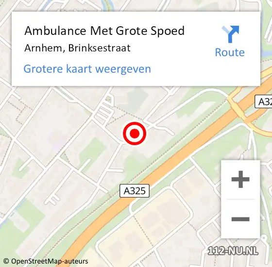 Locatie op kaart van de 112 melding: Ambulance Met Grote Spoed Naar Arnhem, Brinksestraat op 2 oktober 2021 12:15