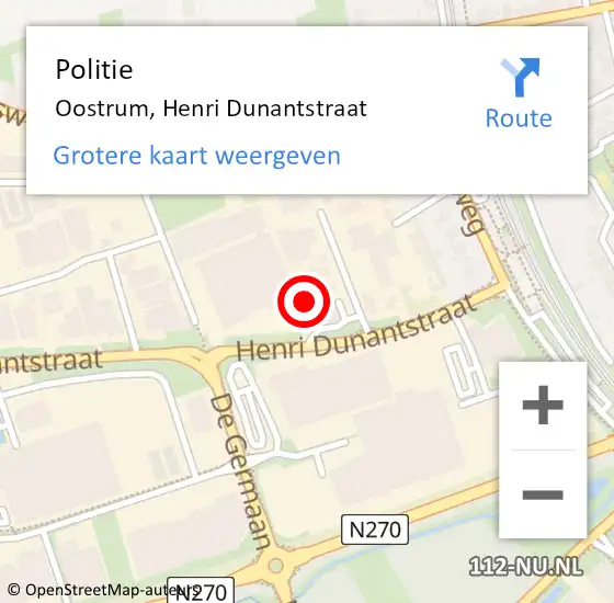 Locatie op kaart van de 112 melding: Politie Oostrum, Henri Dunantstraat op 2 oktober 2021 12:17
