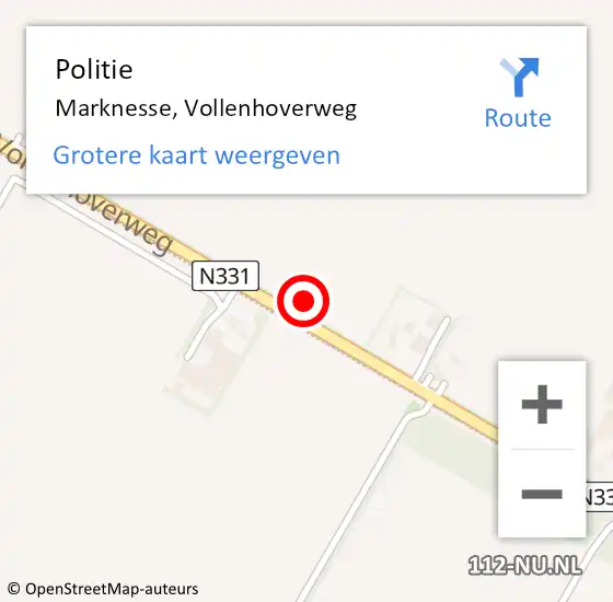 Locatie op kaart van de 112 melding: Politie Marknesse, Vollenhoverweg op 2 oktober 2021 12:30