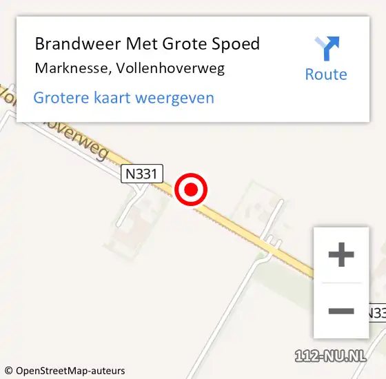 Locatie op kaart van de 112 melding: Brandweer Met Grote Spoed Naar Marknesse, Vollenhoverweg op 2 oktober 2021 12:33