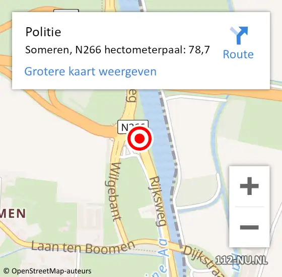 Locatie op kaart van de 112 melding: Politie Someren, N266 hectometerpaal: 78,7 op 2 oktober 2021 13:22