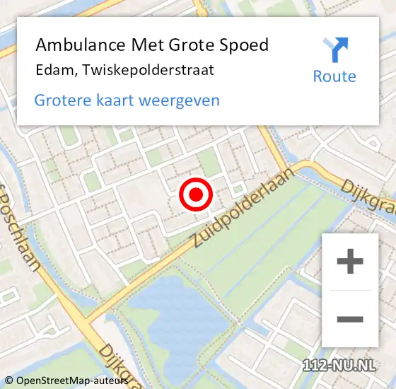 Locatie op kaart van de 112 melding: Ambulance Met Grote Spoed Naar Edam, Twiskepolderstraat op 2 oktober 2021 13:46