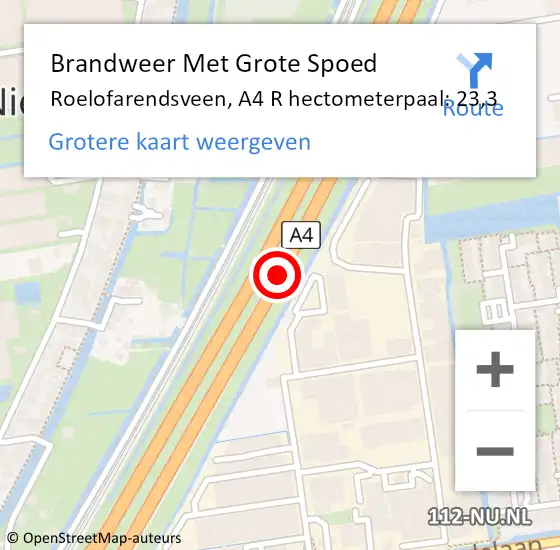 Locatie op kaart van de 112 melding: Brandweer Met Grote Spoed Naar Roelofarendsveen, A4 R hectometerpaal: 25,3 op 24 juni 2014 18:21