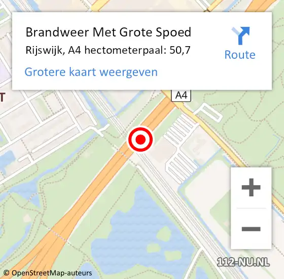 Locatie op kaart van de 112 melding: Brandweer Met Grote Spoed Naar Rijswijk, A4 hectometerpaal: 50,7 op 2 oktober 2021 13:57