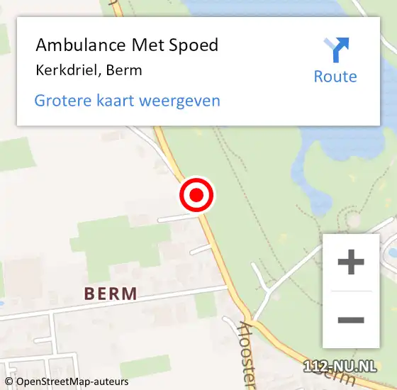 Locatie op kaart van de 112 melding: Ambulance Met Spoed Naar Kerkdriel, Berm op 2 oktober 2021 14:16