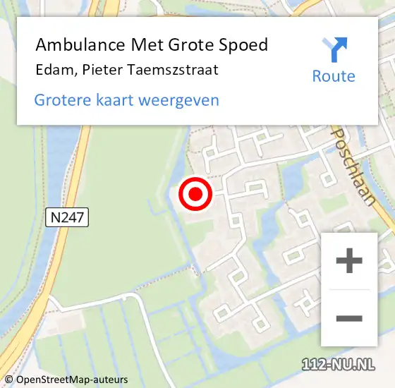 Locatie op kaart van de 112 melding: Ambulance Met Grote Spoed Naar Edam, Pieter Taemszstraat op 2 oktober 2021 14:51