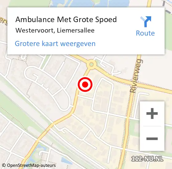 Locatie op kaart van de 112 melding: Ambulance Met Grote Spoed Naar Westervoort, Liemersallee op 2 oktober 2021 14:53