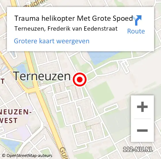 Locatie op kaart van de 112 melding: Trauma helikopter Met Grote Spoed Naar Terneuzen, Frederik van Eedenstraat op 2 oktober 2021 14:53