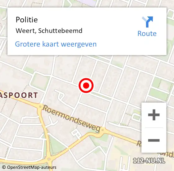 Locatie op kaart van de 112 melding: Politie Weert, Schuttebeemd op 2 oktober 2021 15:15