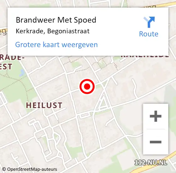 Locatie op kaart van de 112 melding: Brandweer Met Spoed Naar Kerkrade, Begoniastraat op 2 oktober 2021 15:29