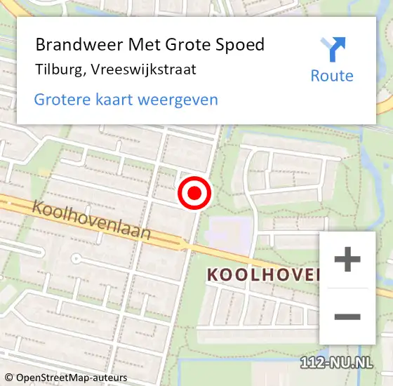 Locatie op kaart van de 112 melding: Brandweer Met Grote Spoed Naar Tilburg, Vreeswijkstraat op 2 oktober 2021 16:00