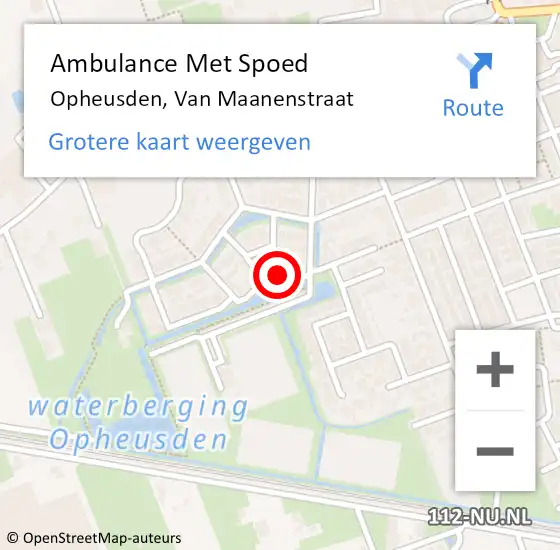 Locatie op kaart van de 112 melding: Ambulance Met Spoed Naar Opheusden, Van Maanenstraat op 2 oktober 2021 16:11