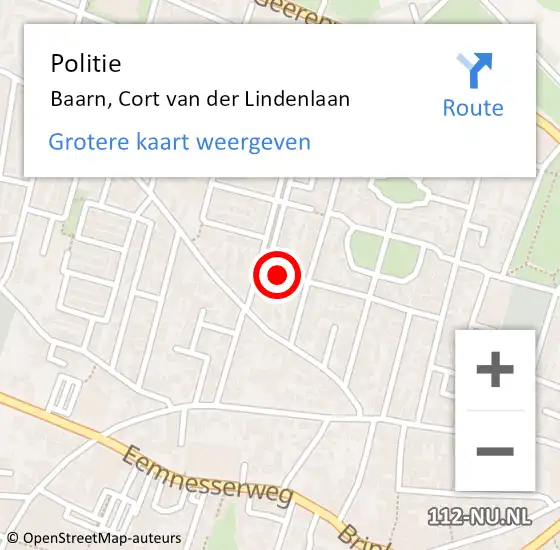 Locatie op kaart van de 112 melding: Politie Baarn, Cort van der Lindenlaan op 2 oktober 2021 16:25