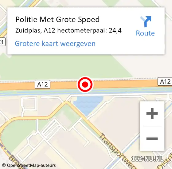 Locatie op kaart van de 112 melding: Politie Met Grote Spoed Naar Zuidplas, A12 hectometerpaal: 24,4 op 2 oktober 2021 16:34