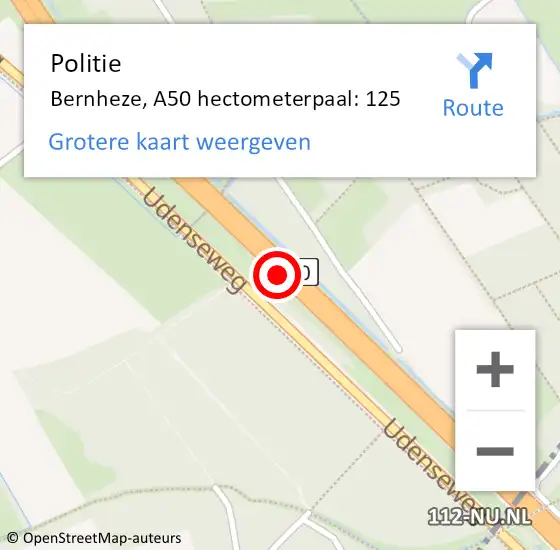 Locatie op kaart van de 112 melding: Politie Bernheze, A50 hectometerpaal: 125 op 2 oktober 2021 16:39